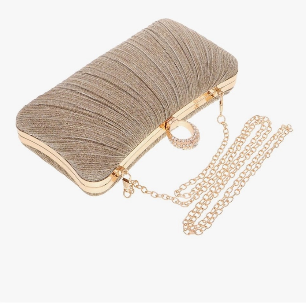 Gold Clutch Pleated Handbag for Parties. New without tags.